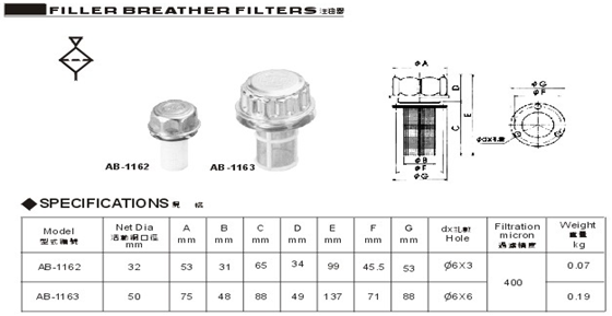 Filler Breather Filter