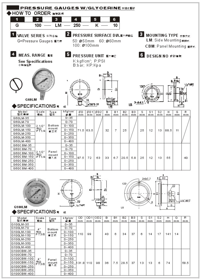 Pressure Gauges W glycerine